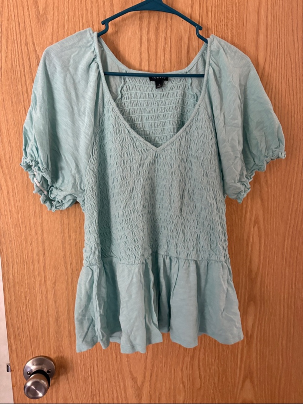 torrid Light Aqua Smocked V-Neck Tunic Top